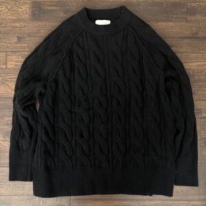 Aerie Black Cable Knit Crewneck Sweater